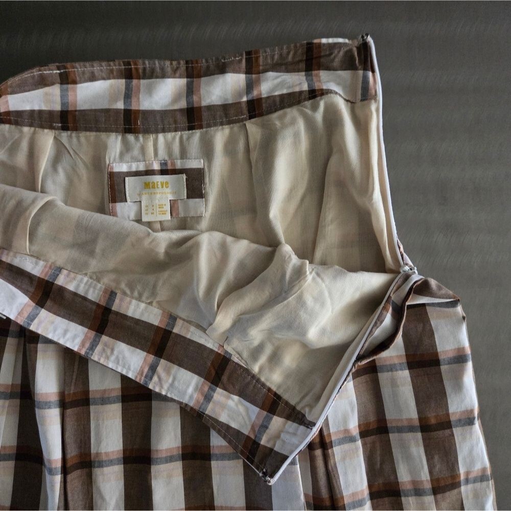Maeve Pleated Plaid Maxi Skirt A-Line Preppy Academia Brown Skirt Size 4 - Picture 3 of 9